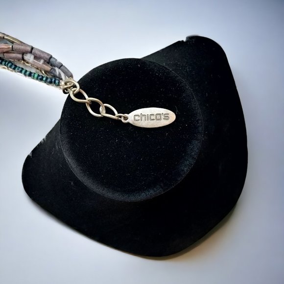 Chico's Multi-Strand Blue Bead/Silver Chain Adjustable Statement Necklace - Picture 5 of 6